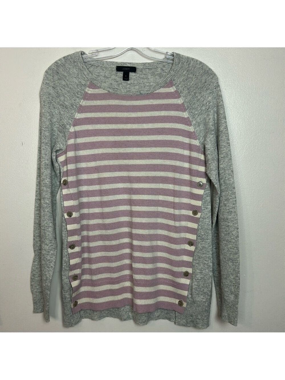 J. Crew Striped Wool Rabbit Hair Blend Long Length Relaxed Fit Crewneck Sweater